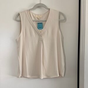Cream V-Neck Sleeveless Blouse Tank